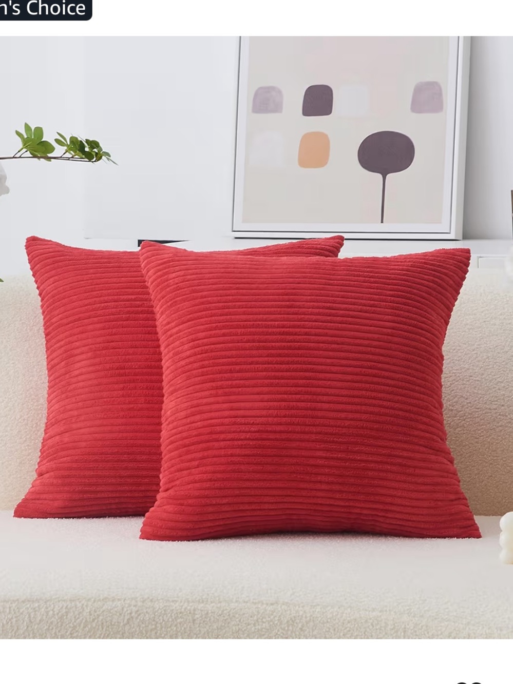 Brilliant Red Corduroy Throw Pillow Covers - Set of 2 new 18x18”